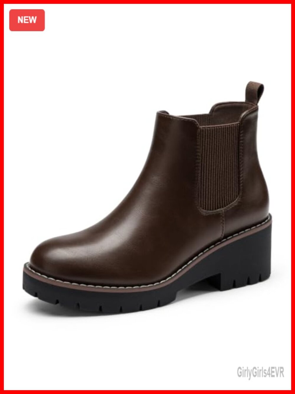 Faux Leather Slip On Chelsea Ankle Boots Block Heel Round Toe